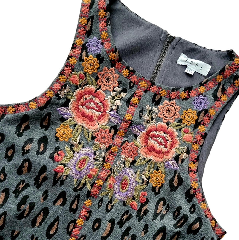 THML Cheetah Floral Embroidered Dress.